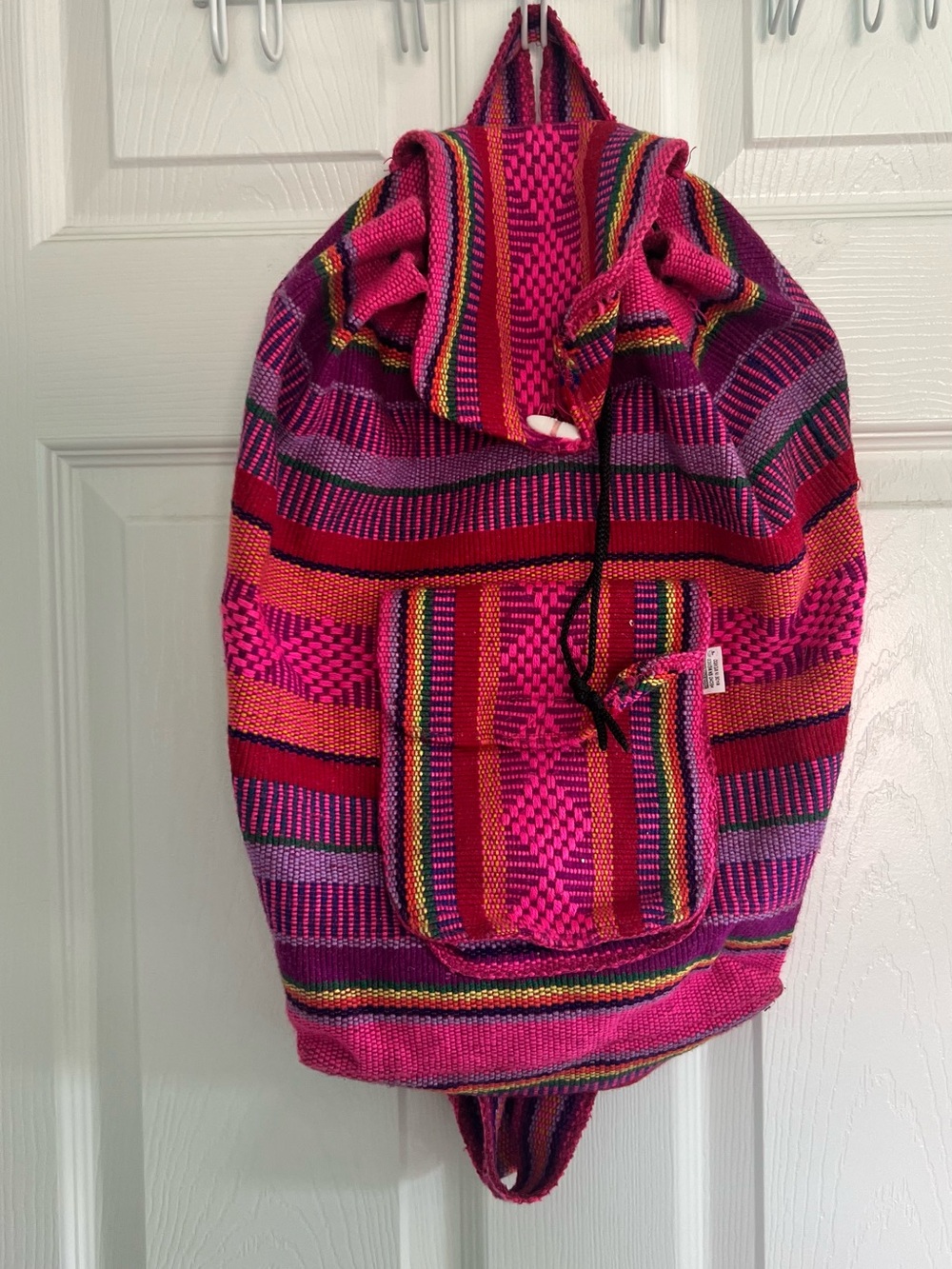 Handwoven Pink Multicolor Drawstring Backpack